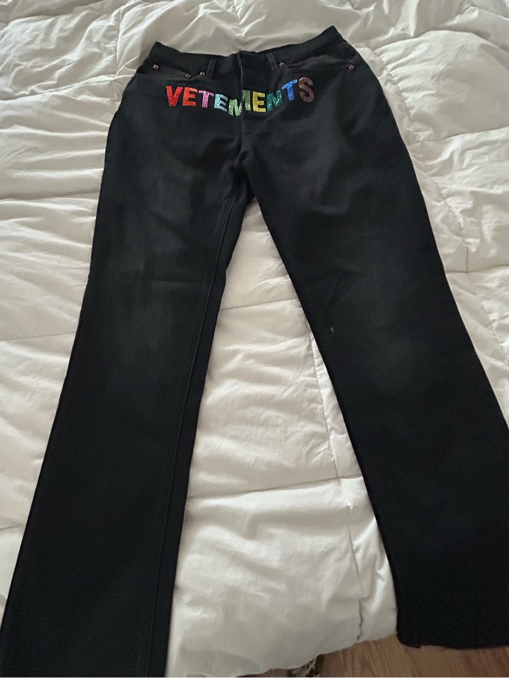 Vetements Black Jeans with Rainbow Lettering